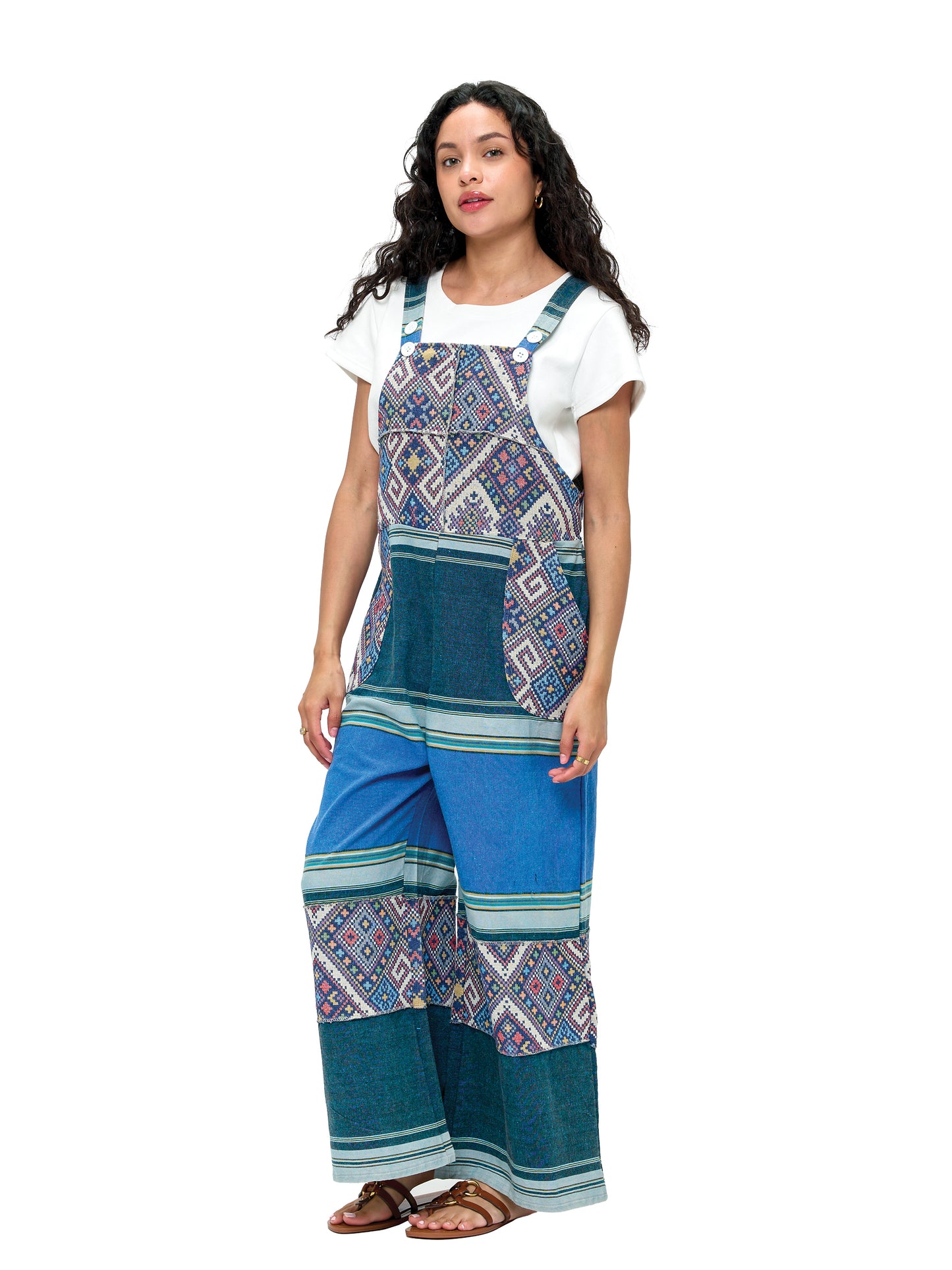 Overall Bohemian Gheri Fabric Stripe Patchwork