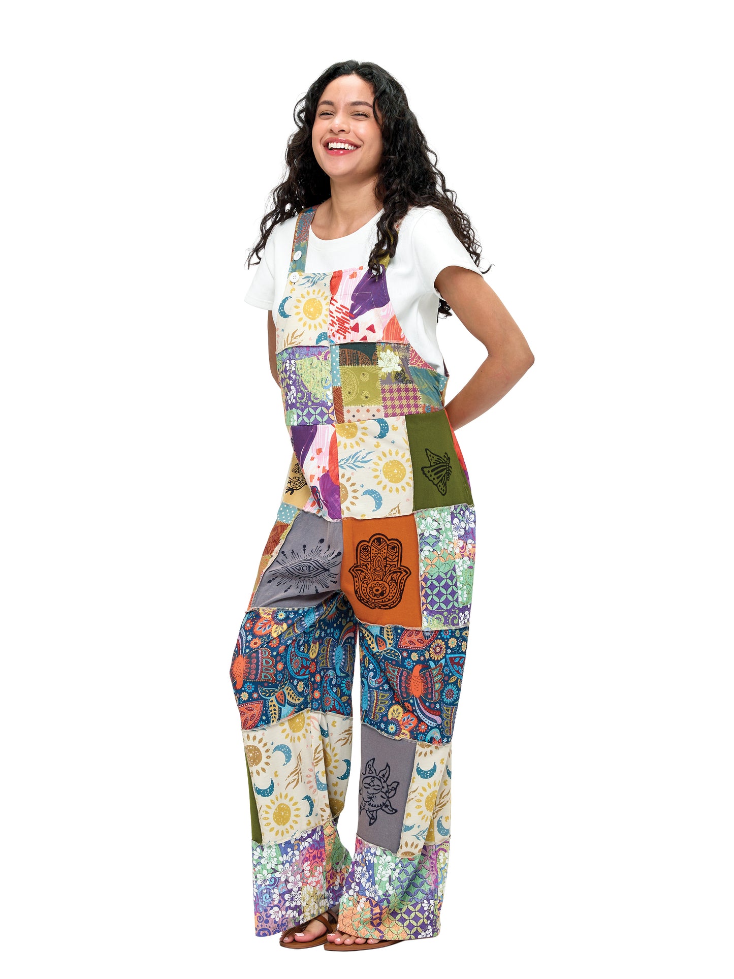 Overall Boho Floral Patchwork Symbols Printed