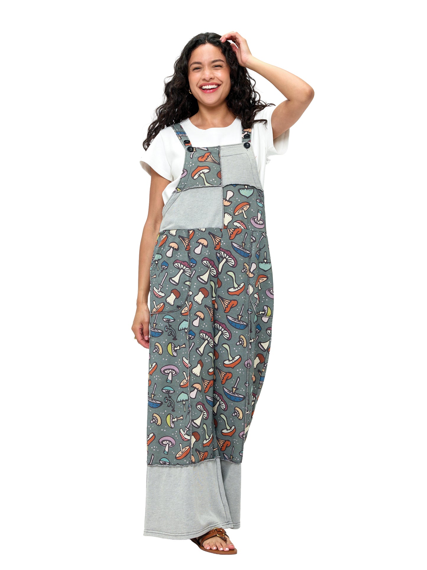 Overall Patchwork Boho Mushroom Print