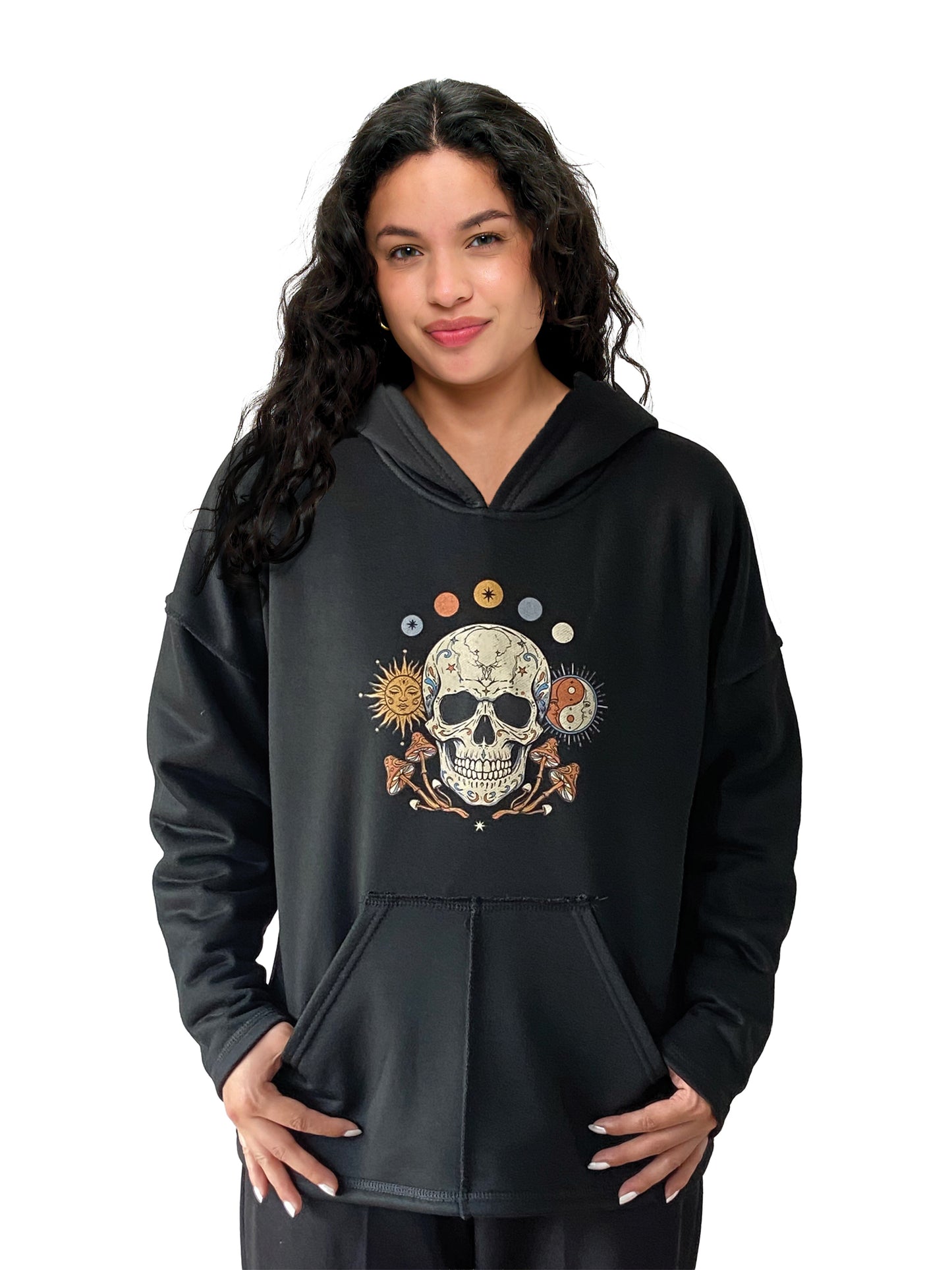 Hoodie Boho Celestial Mushroom Skull Print