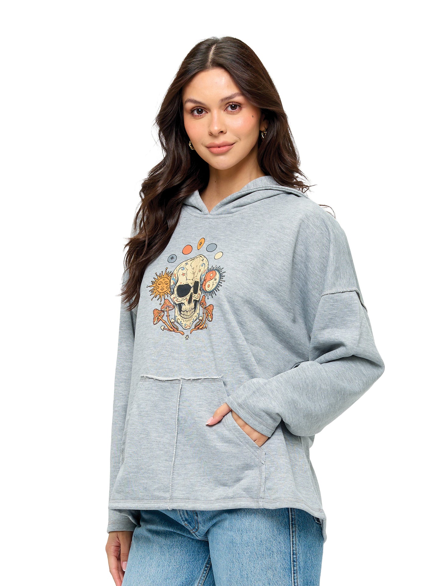 Hoodie Boho Celestial Mushroom Skull Print