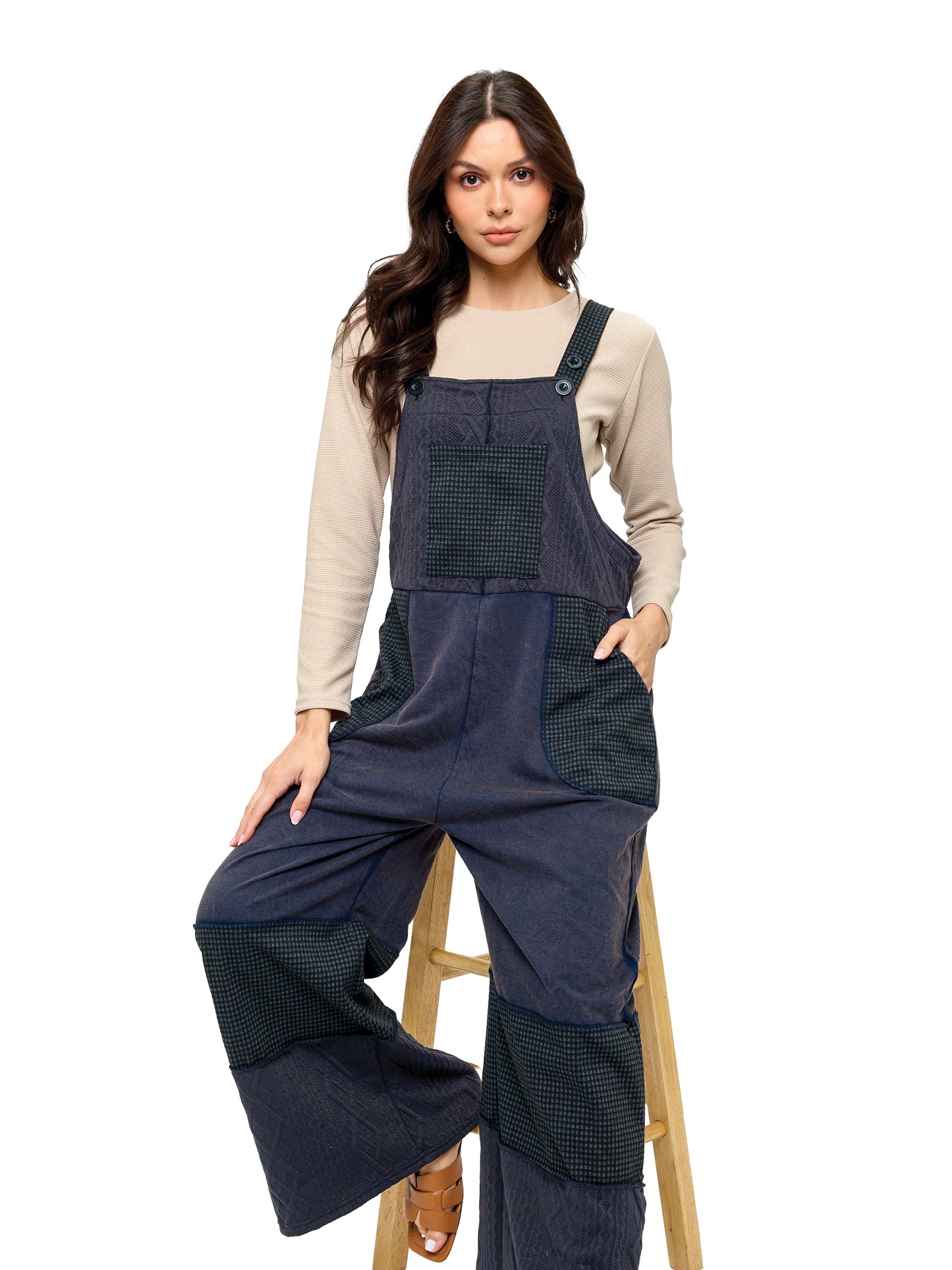 Overall Boho Vintage Washed Checkered Patch