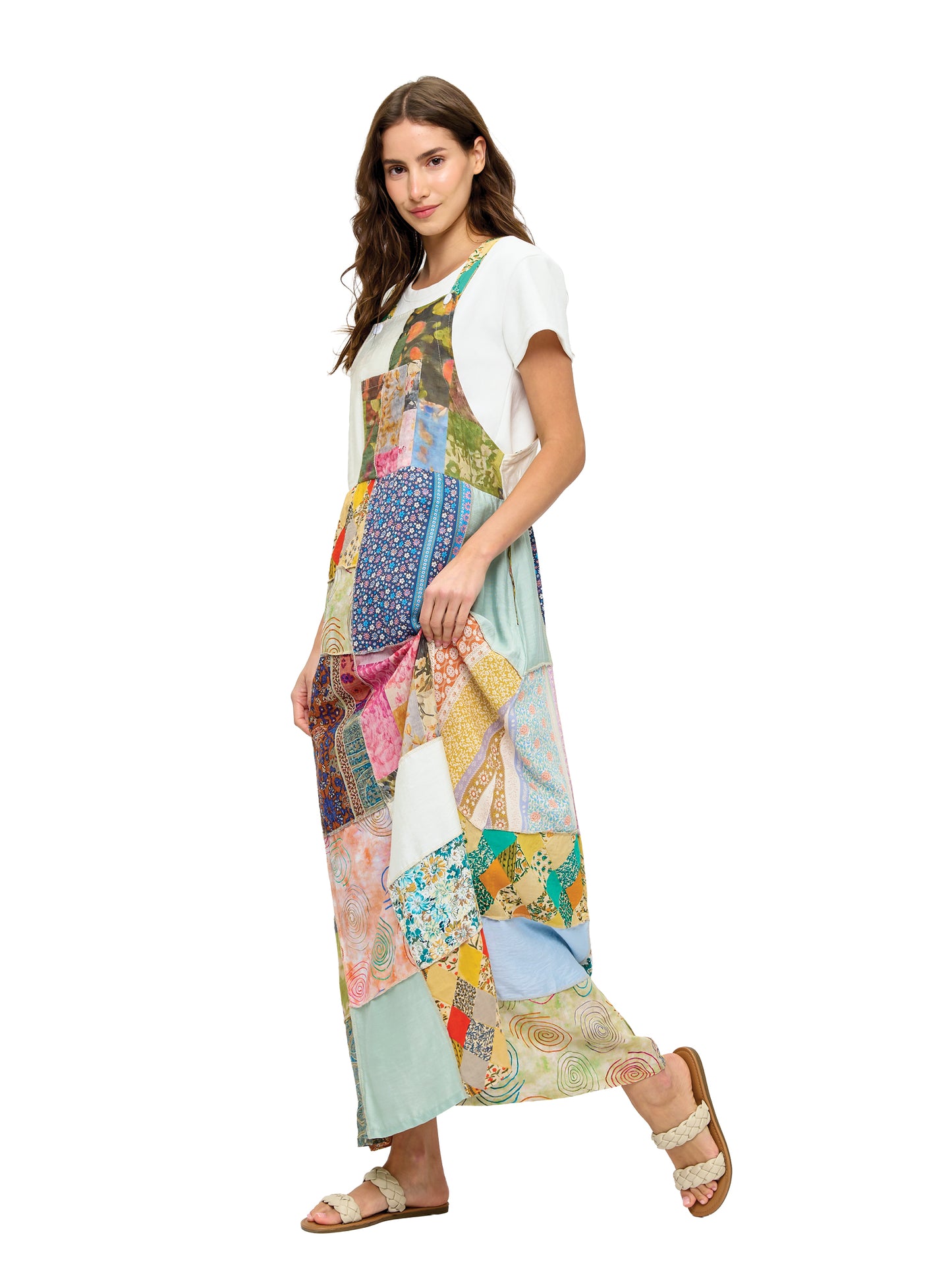 Floral Patchwork Overall Maxi Dress