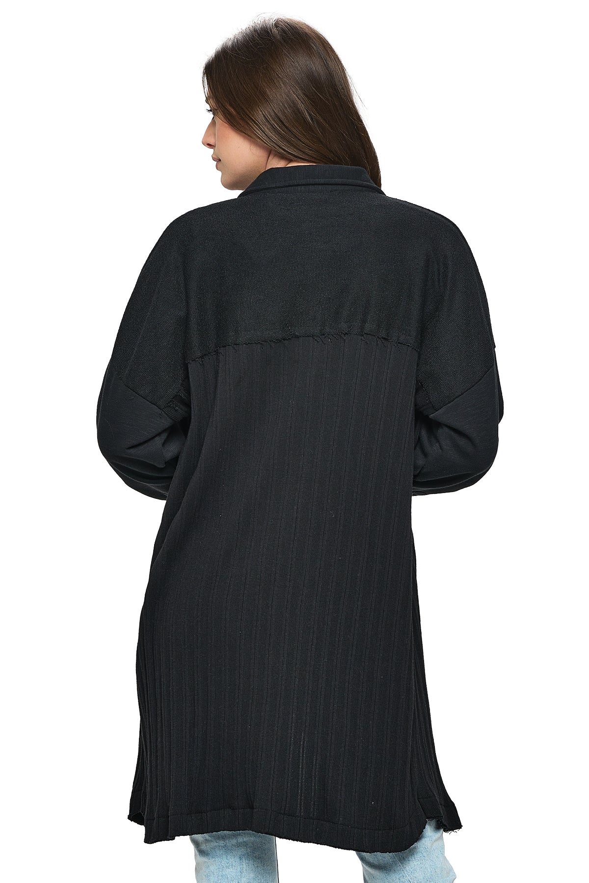 Long Shacket Button Up Casual Ribbed