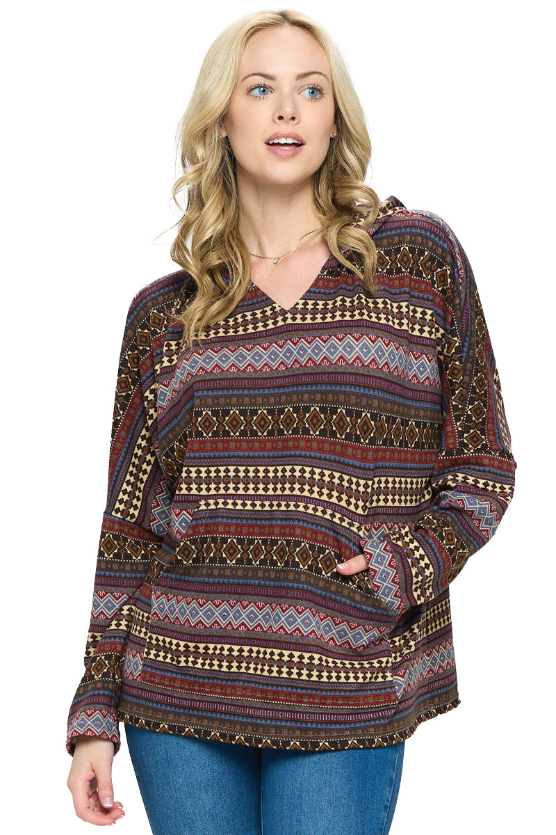 Hoodie Tribal Print Loose Fit