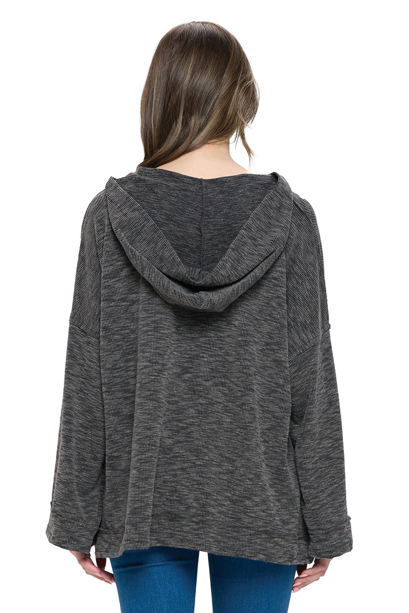 Black Hoodie Ribbed Raw Loose Fit