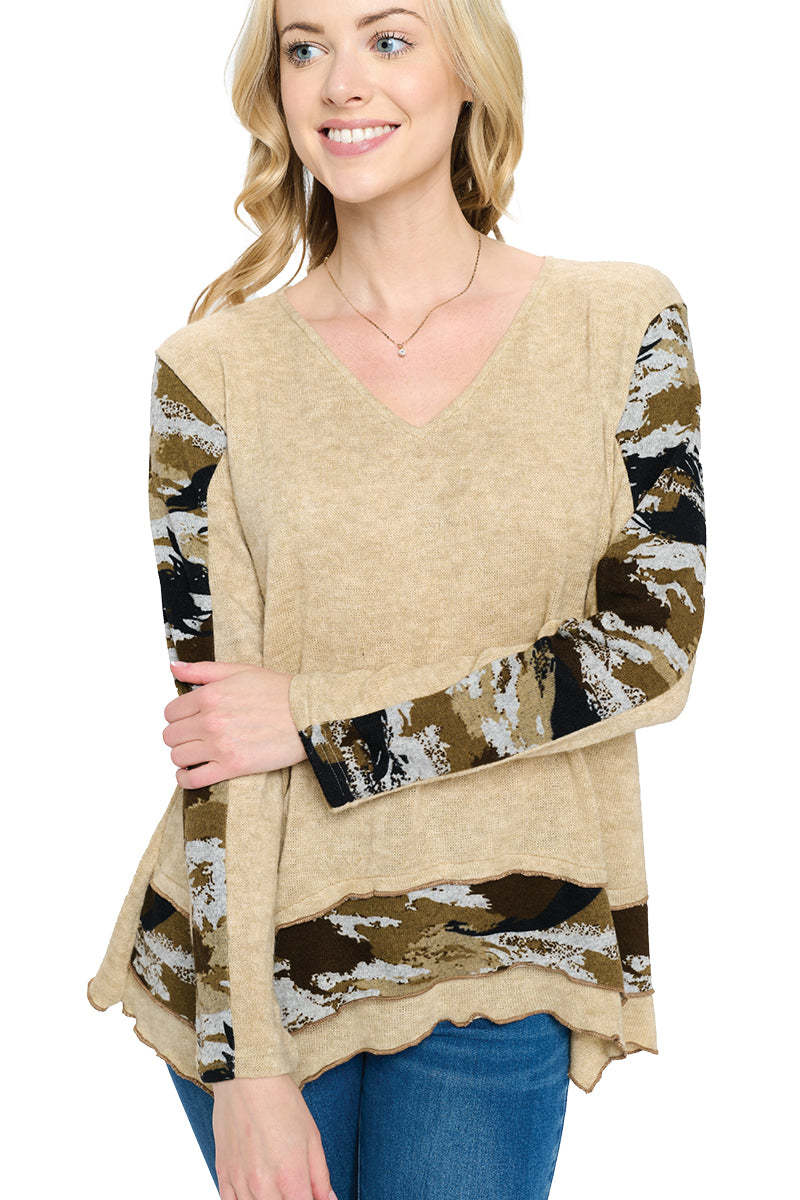 Top Patchwork Contrast Camouflage