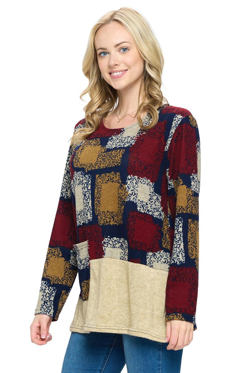 Maroon Multi Top Casual Colorblock