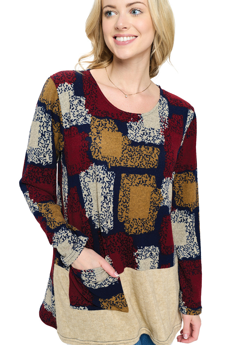 Maroon Multi Top Casual Colorblock