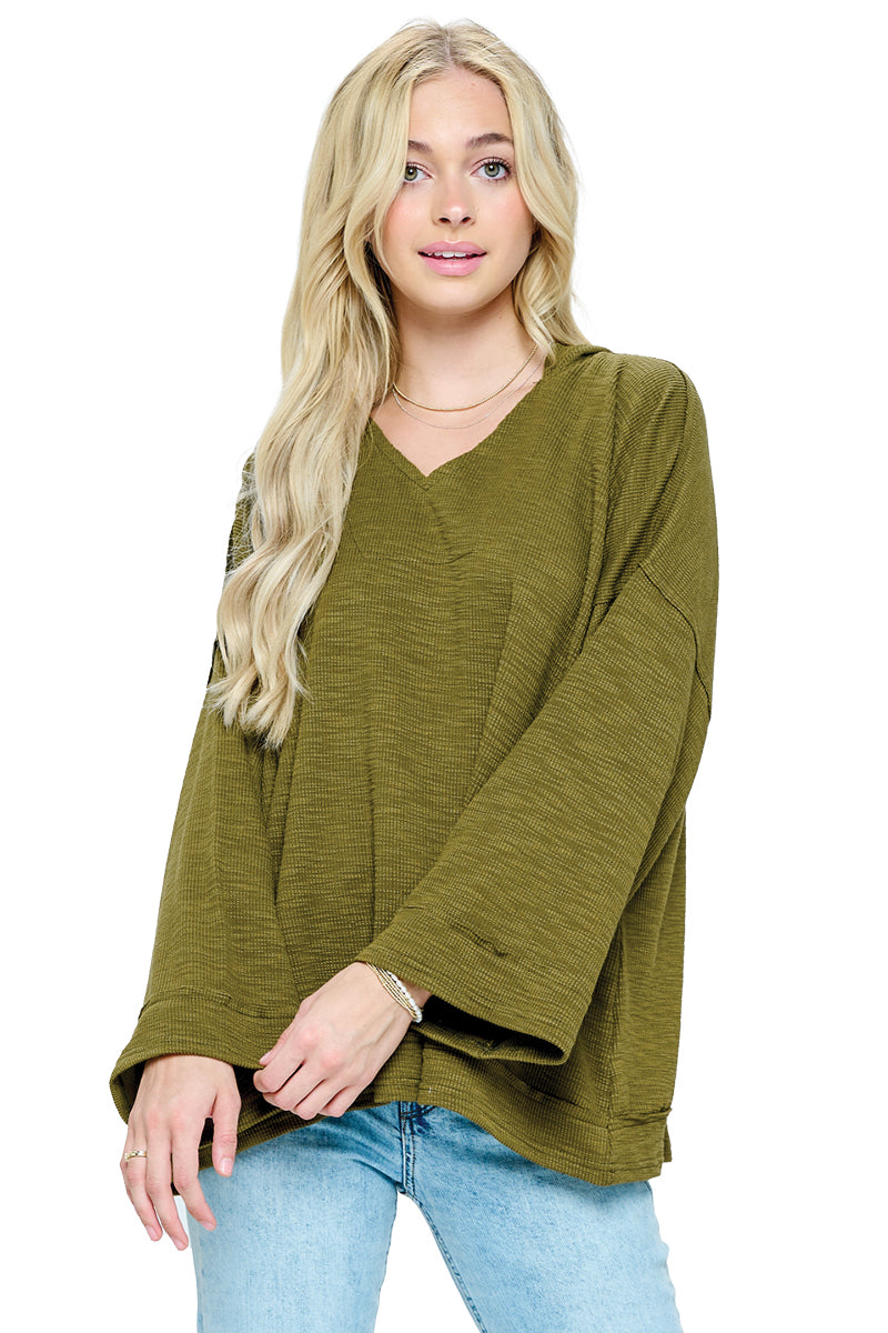 Black Hoodie Ribbed Raw Loose Fit