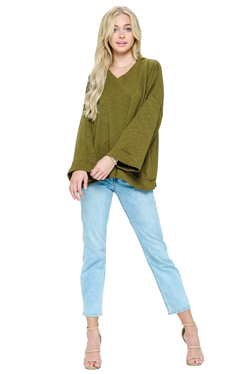 Black Hoodie Ribbed Raw Loose Fit