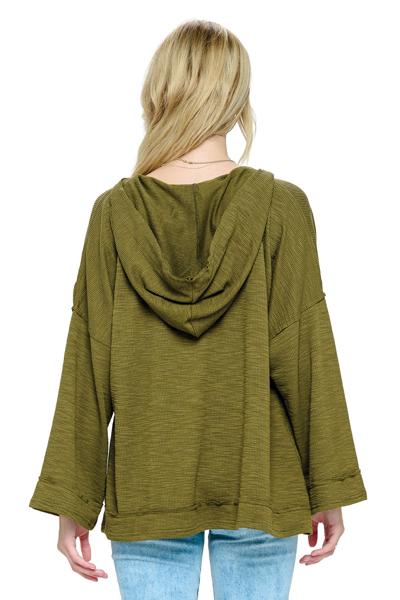 Black Hoodie Ribbed Raw Loose Fit