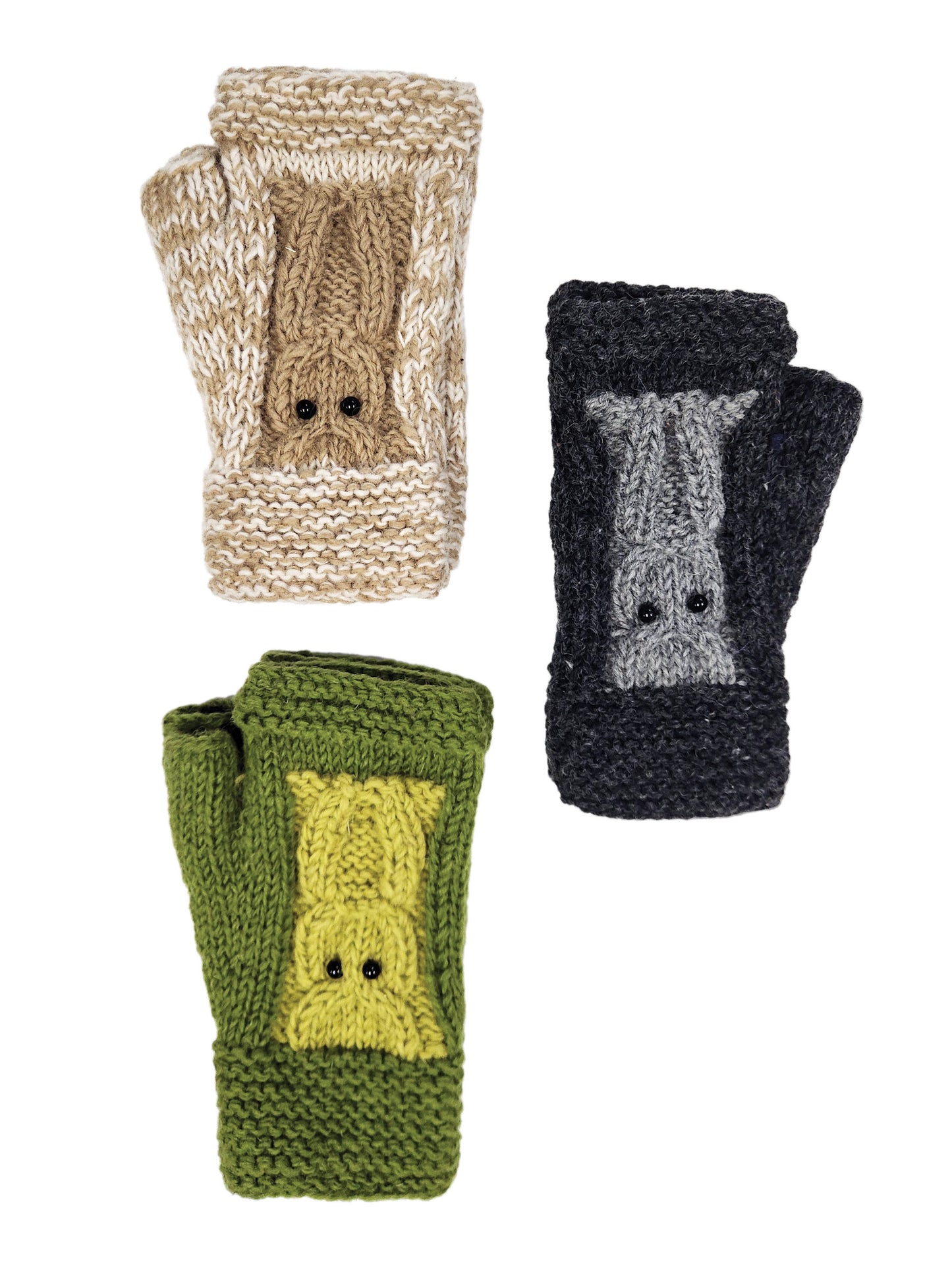 Handmade Fingerless Knit Gloves Owl