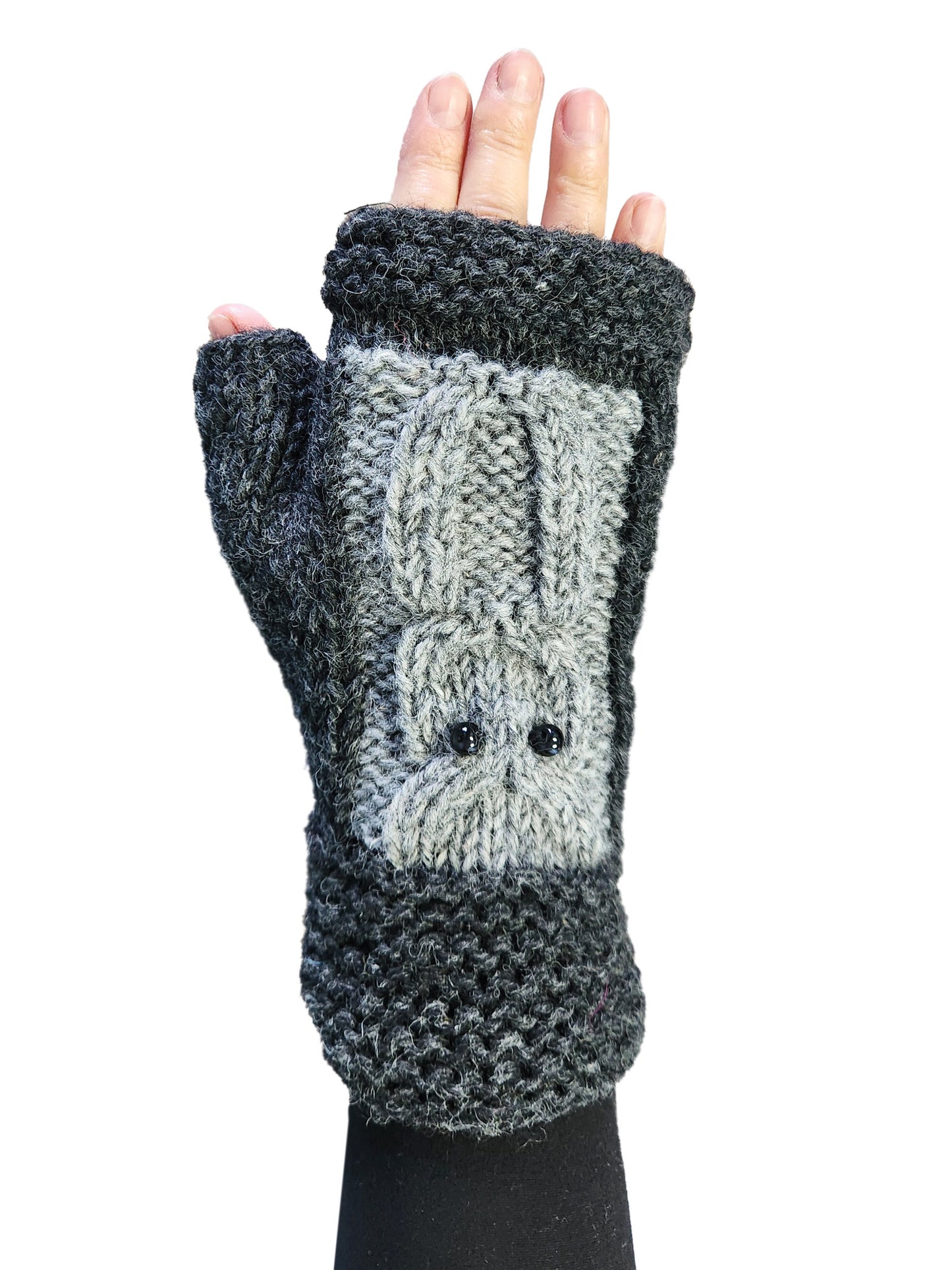 Handmade Fingerless Knit Gloves Owl