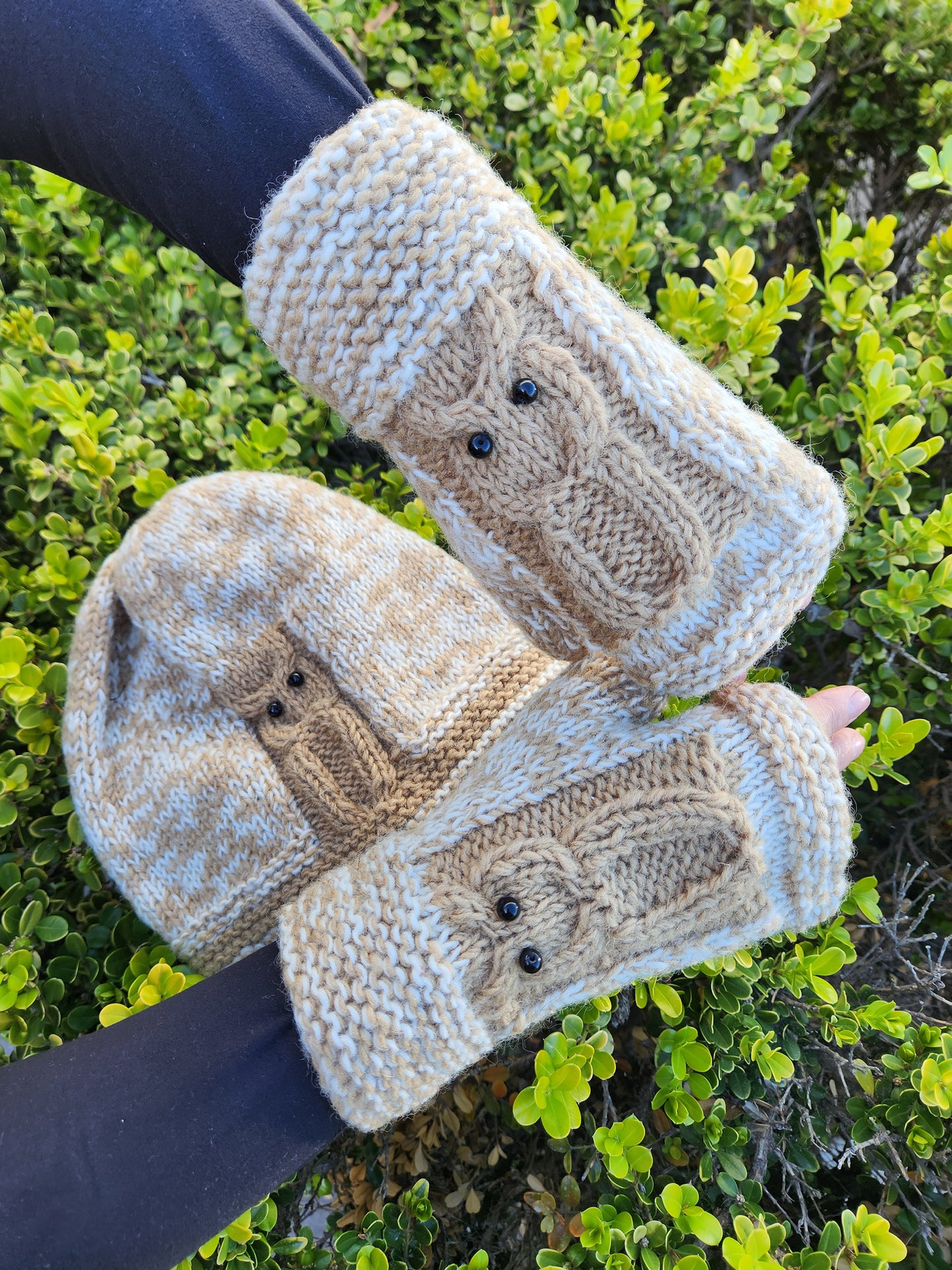 Handmade Fingerless Knit Gloves Owl