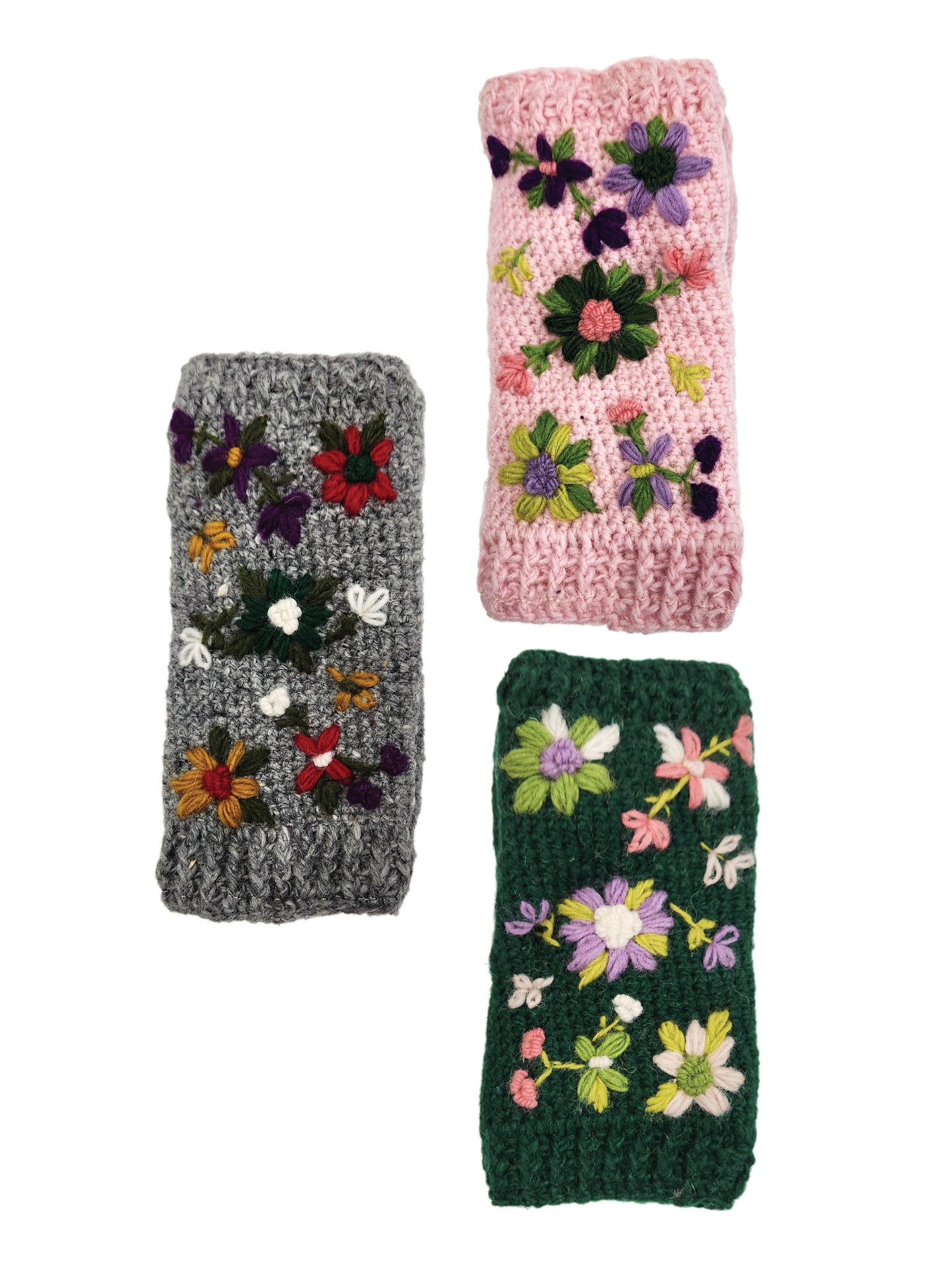 Handmade Knit Fingerless Floral Gloves