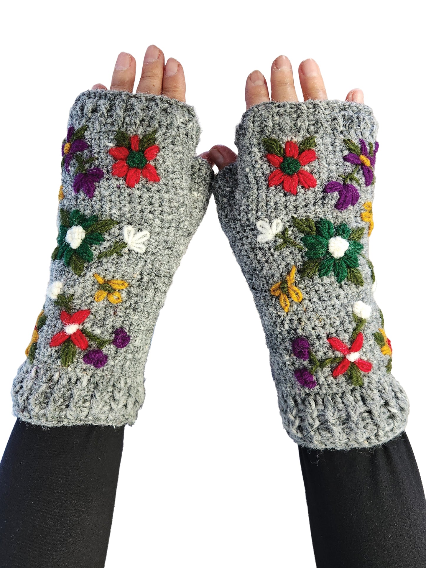 Handmade Knit Fingerless Floral Gloves