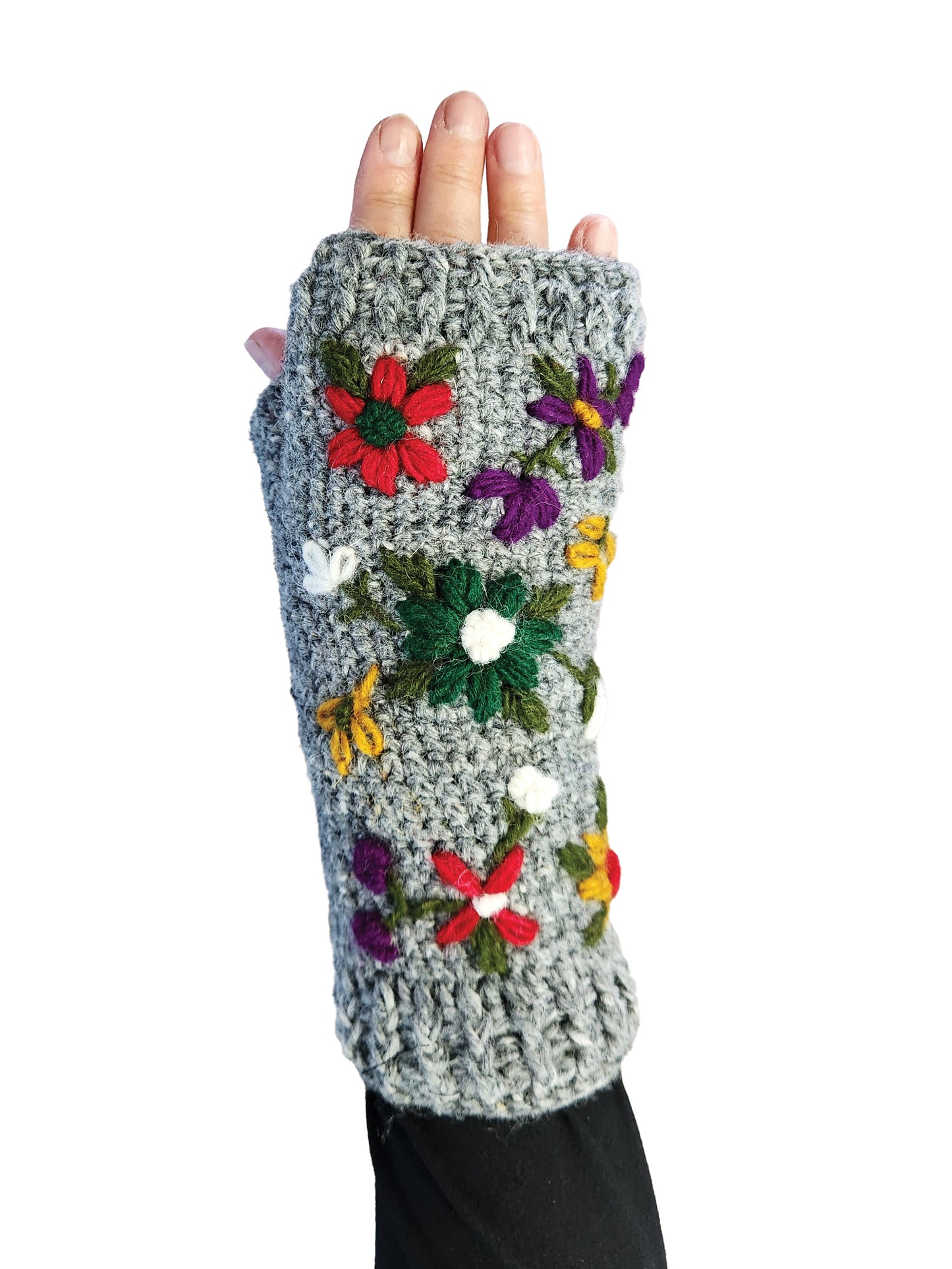 Handmade Knit Fingerless Floral Gloves