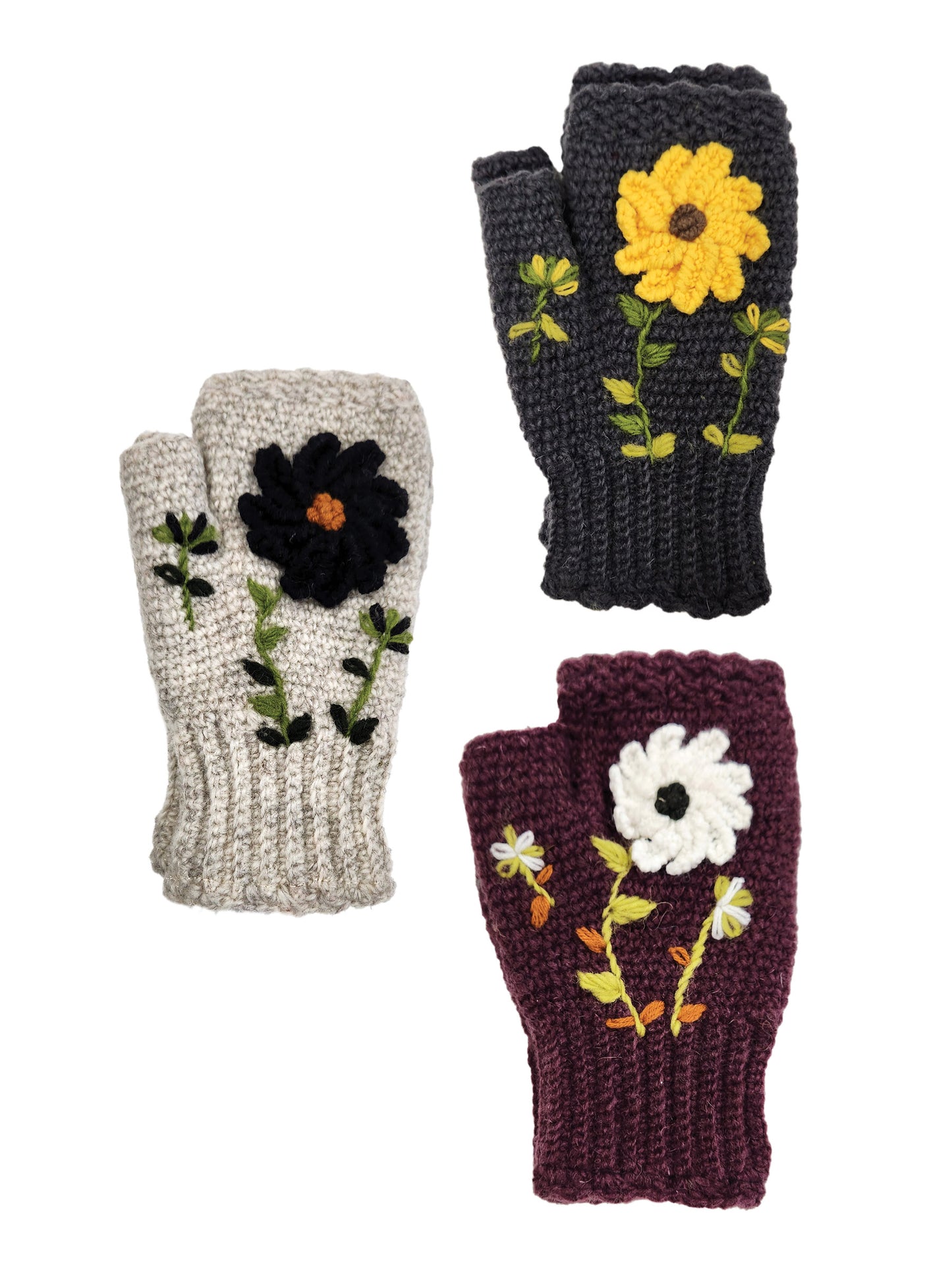 Handmade Crochet Fingerless Floral Gloves