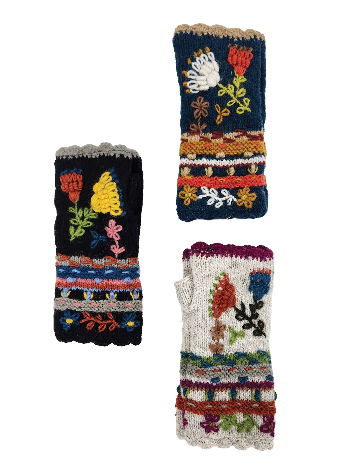 Handmade Knit Fingerless Floral Gloves