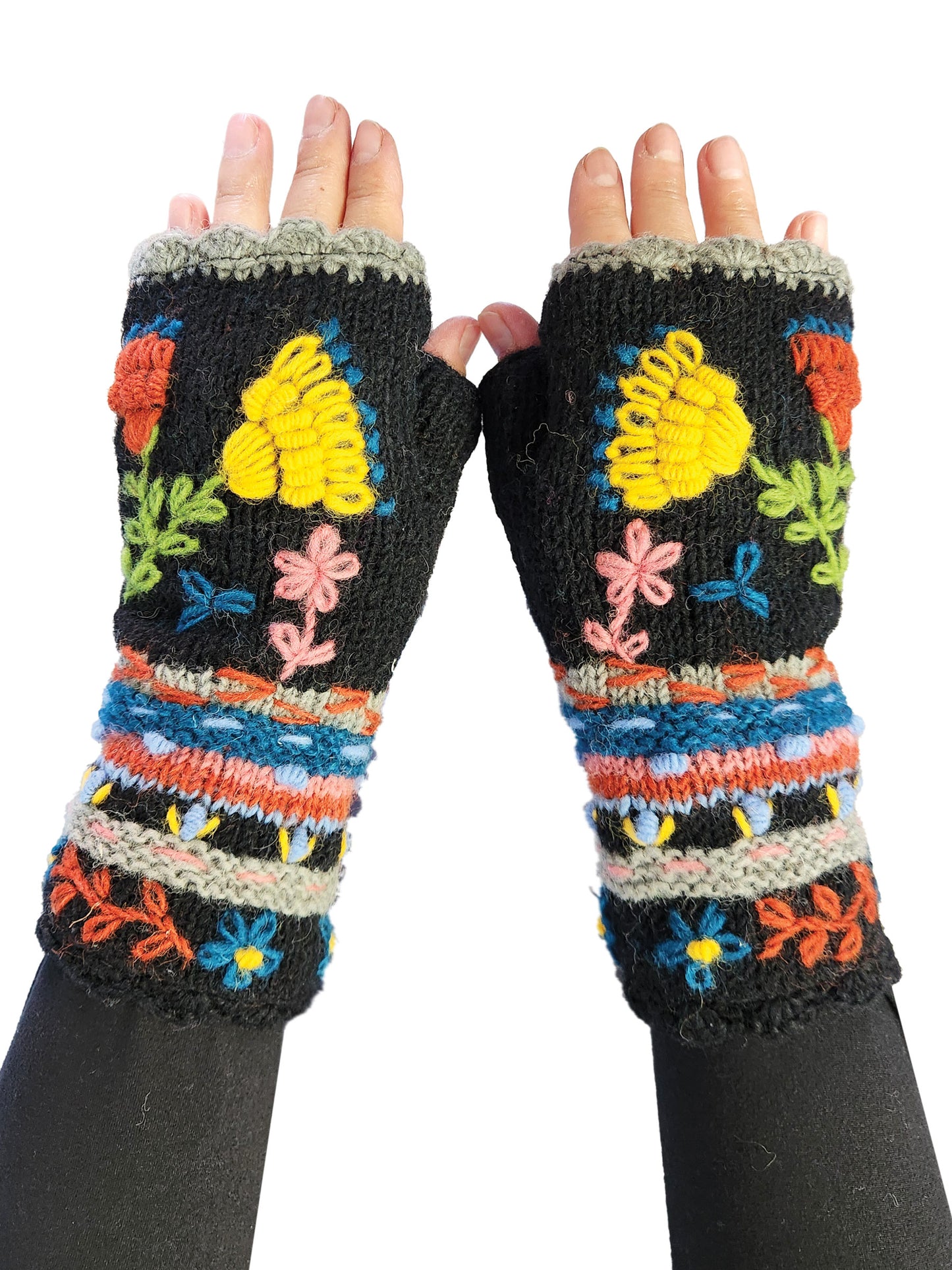 Handmade Knit Fingerless Floral Gloves