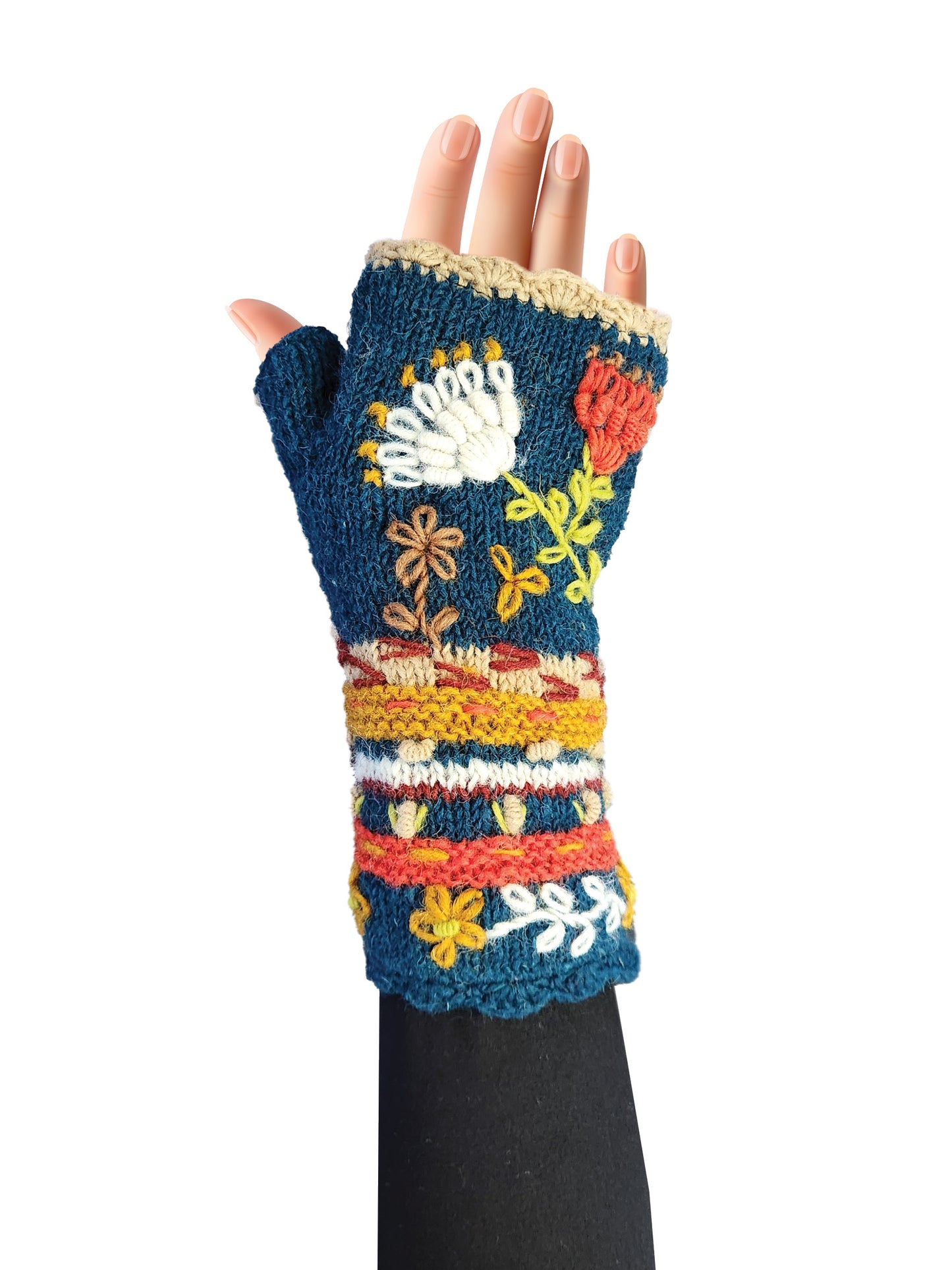 Handmade Knit Fingerless Floral Gloves