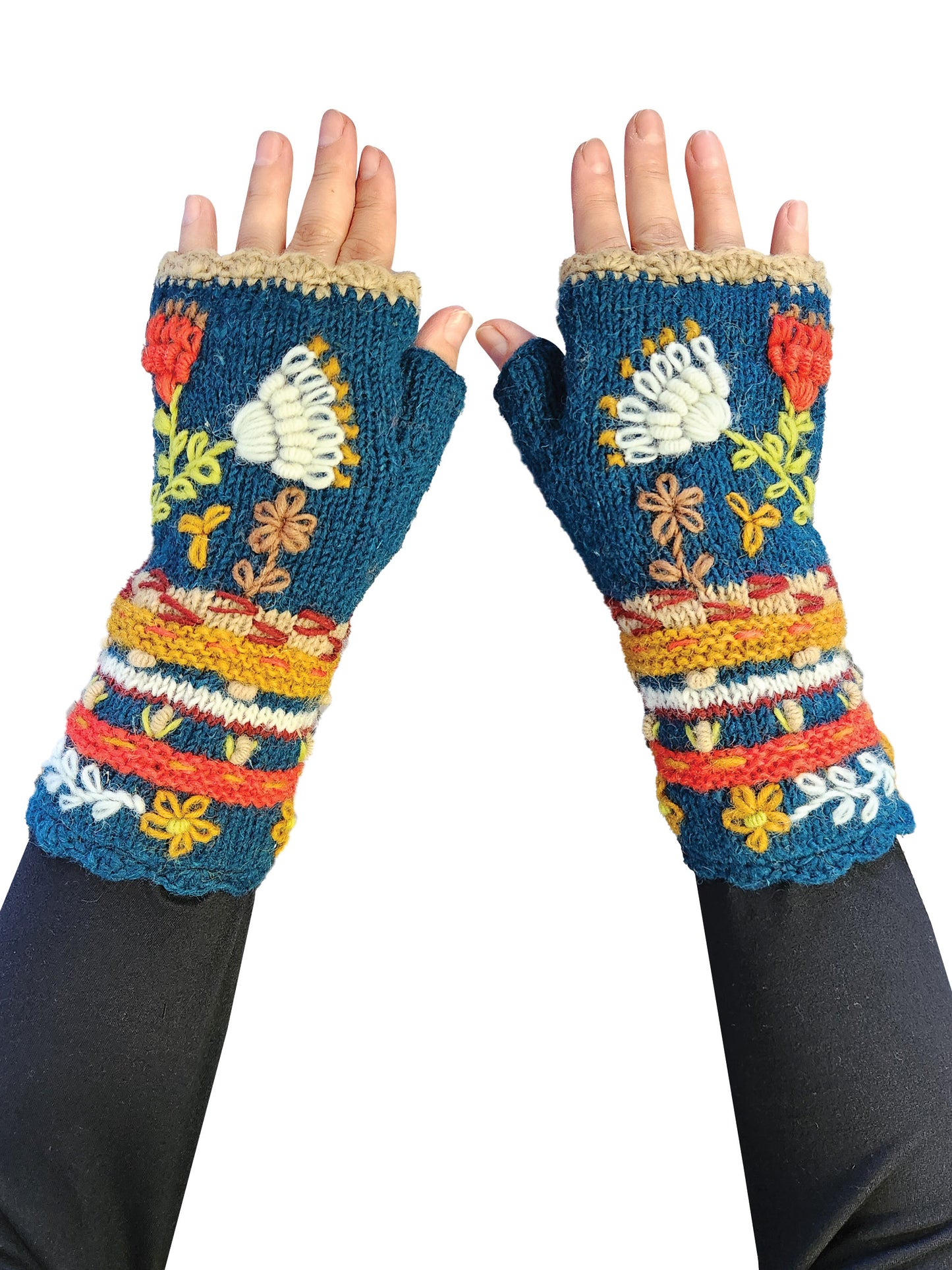 Handmade Knit Fingerless Floral Gloves