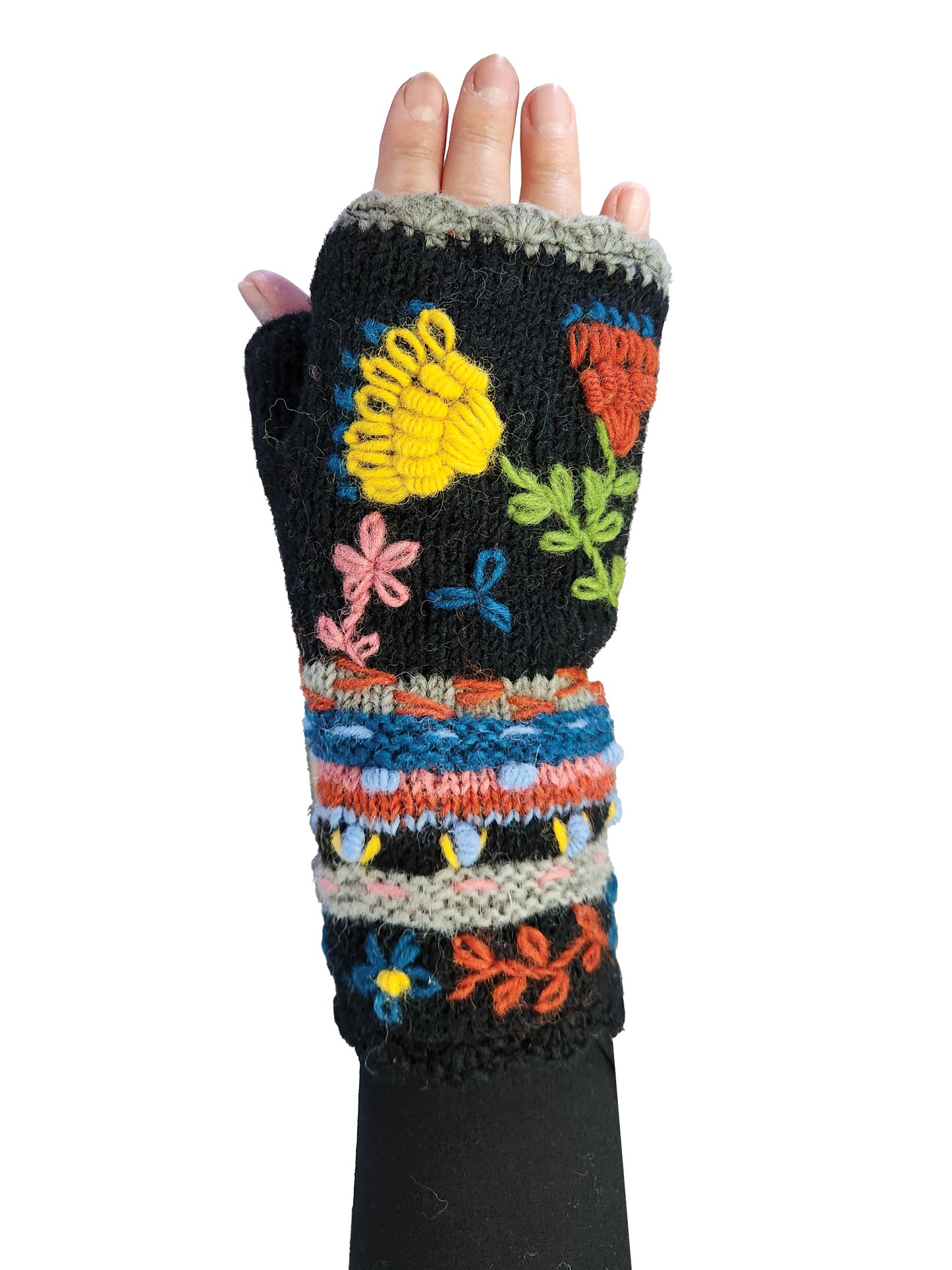 Handmade Knit Fingerless Floral Gloves
