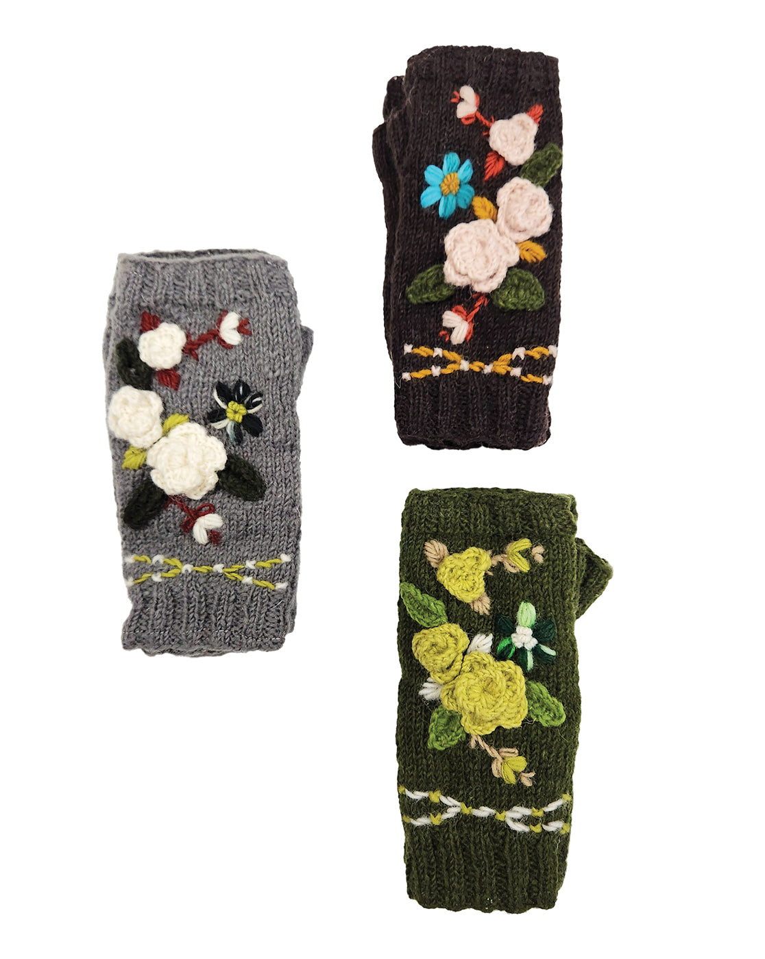 Handmade Knit Fingerless Floral Gloves