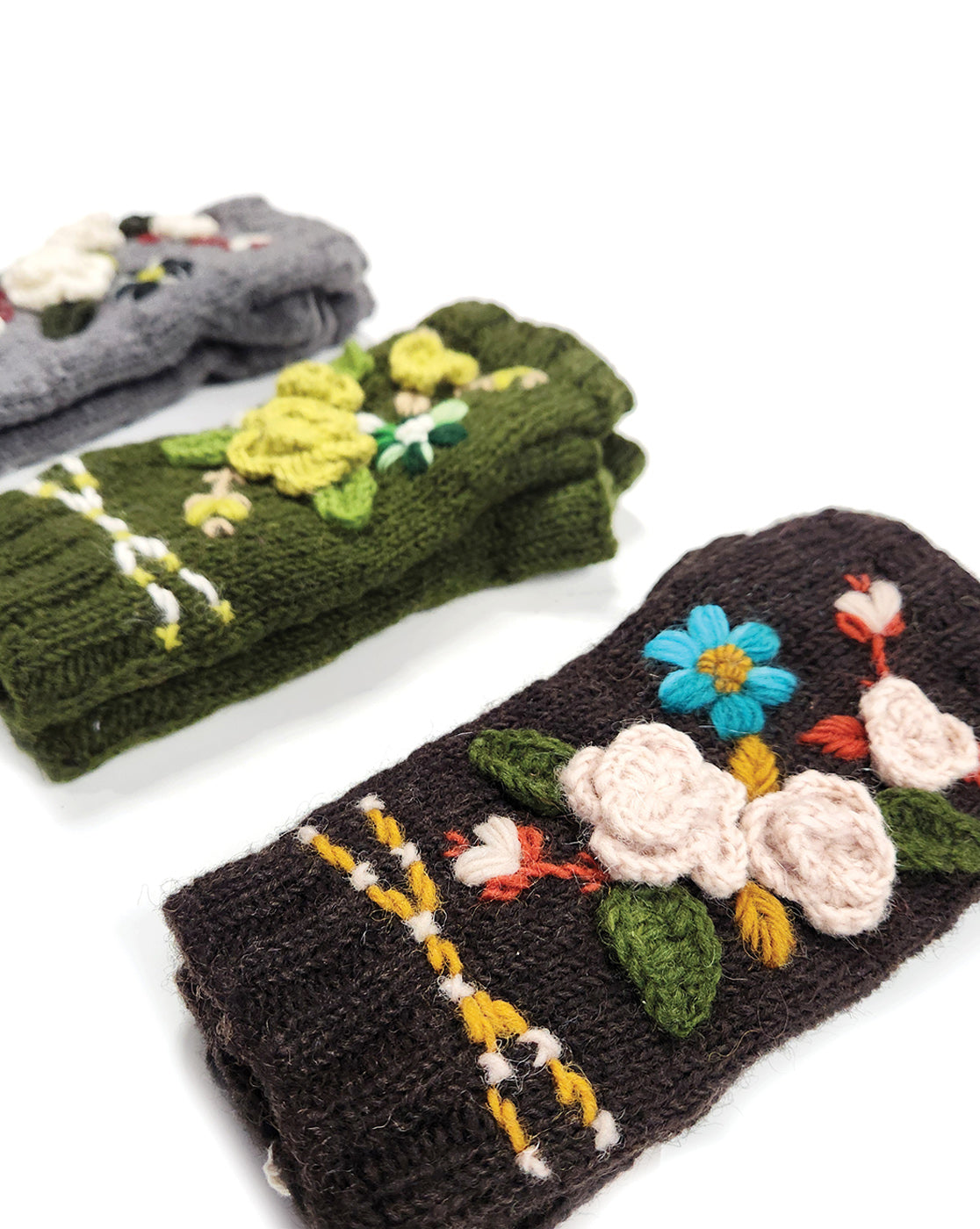 Handmade Knit Fingerless Floral Gloves