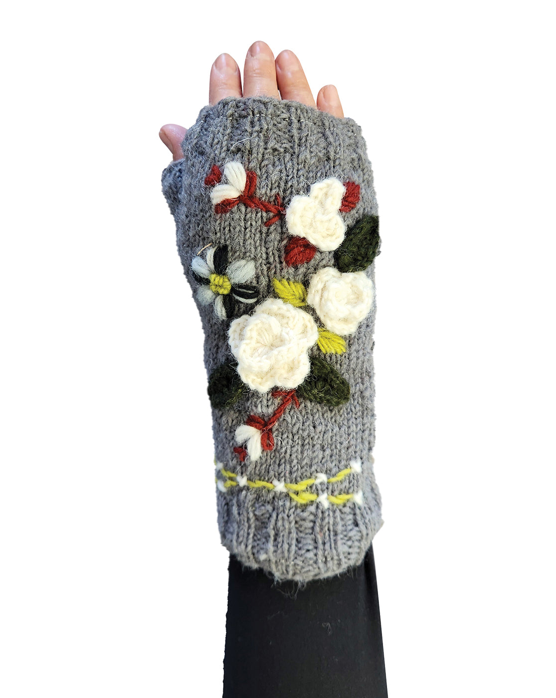 Handmade Knit Fingerless Floral Gloves