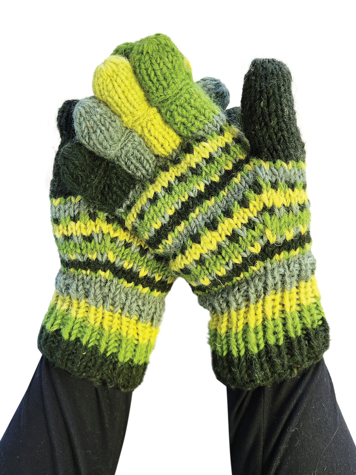 Handmade Knit Gloves Colorblock Striped