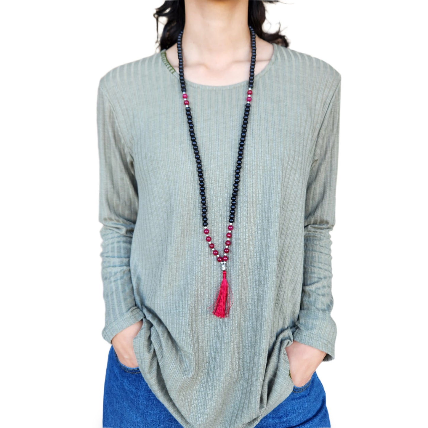 Beaded Tassel Mala Onyx