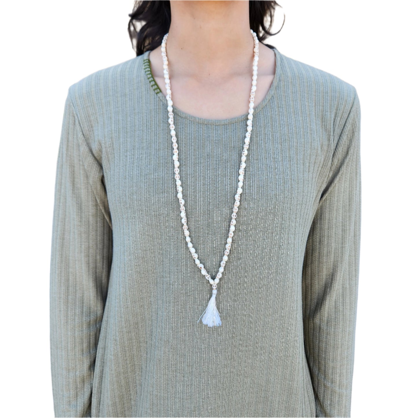 Prayer Skull Mala Bead Necklace Tassel
