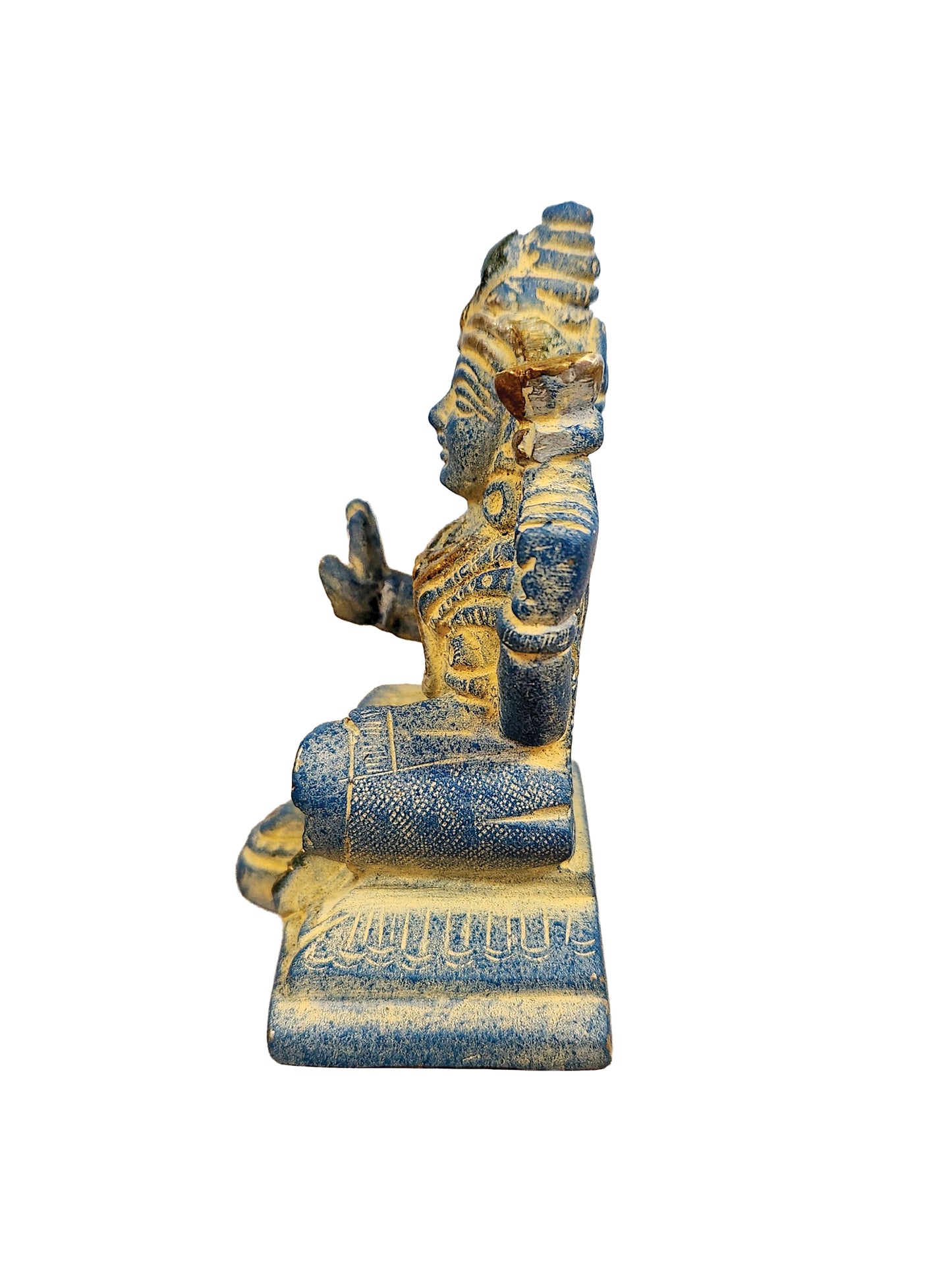 Blue Laxmi Brass Statue Blue Sand Finish