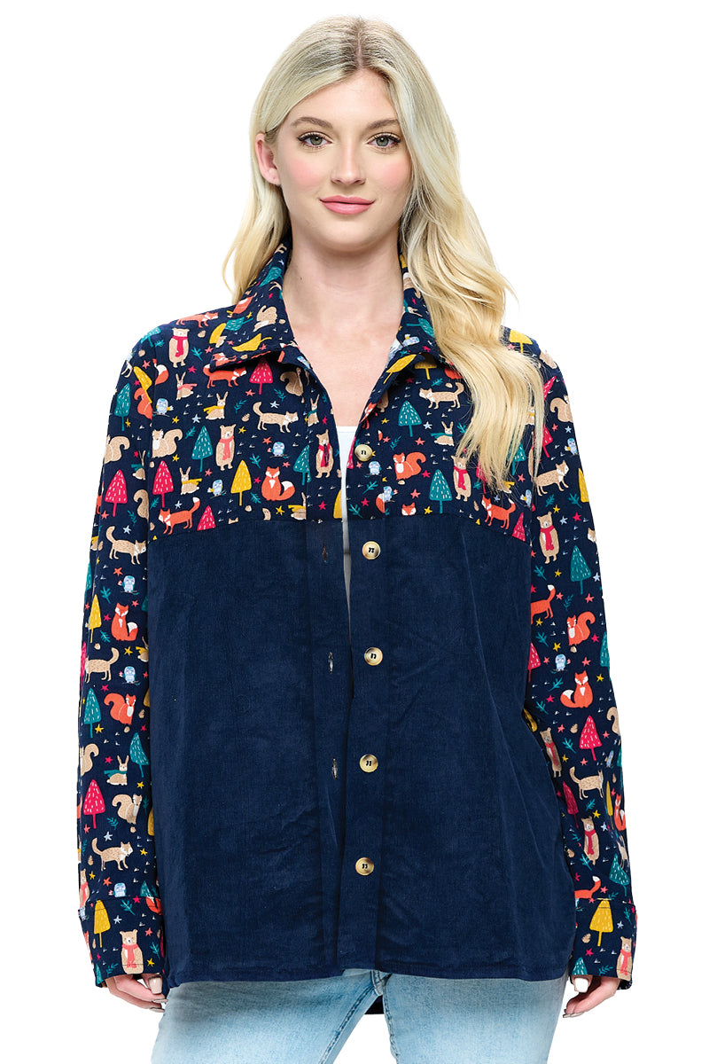 Shirt Button Up Printed Corduroy