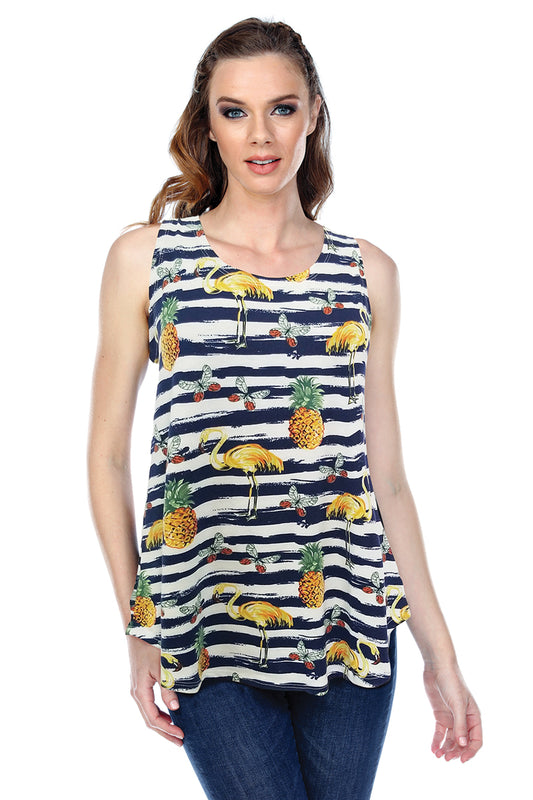 Tank Top Striped Colorful Flamingo Print