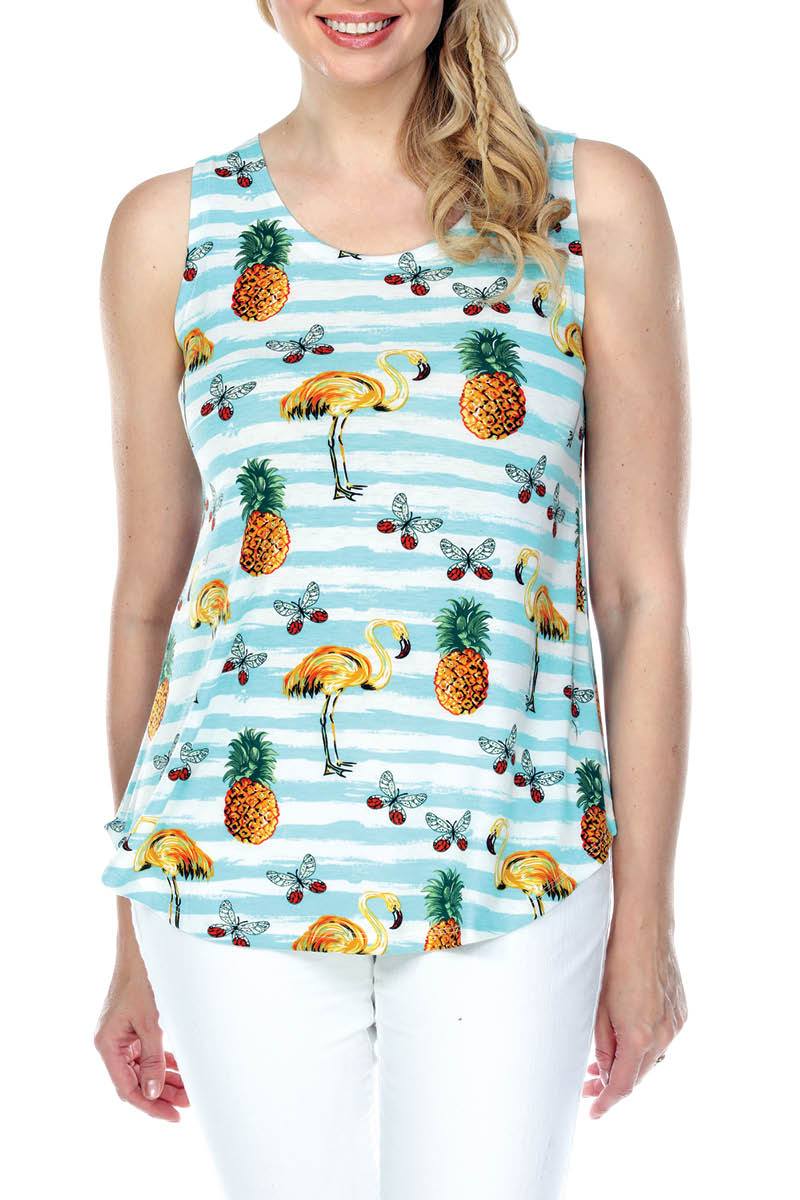 Tank Top Striped Colorful Flamingo Print