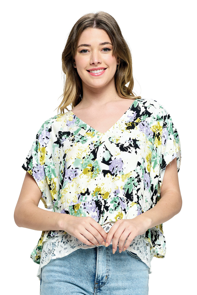 Blouse Casual Floral Ruffled Lace