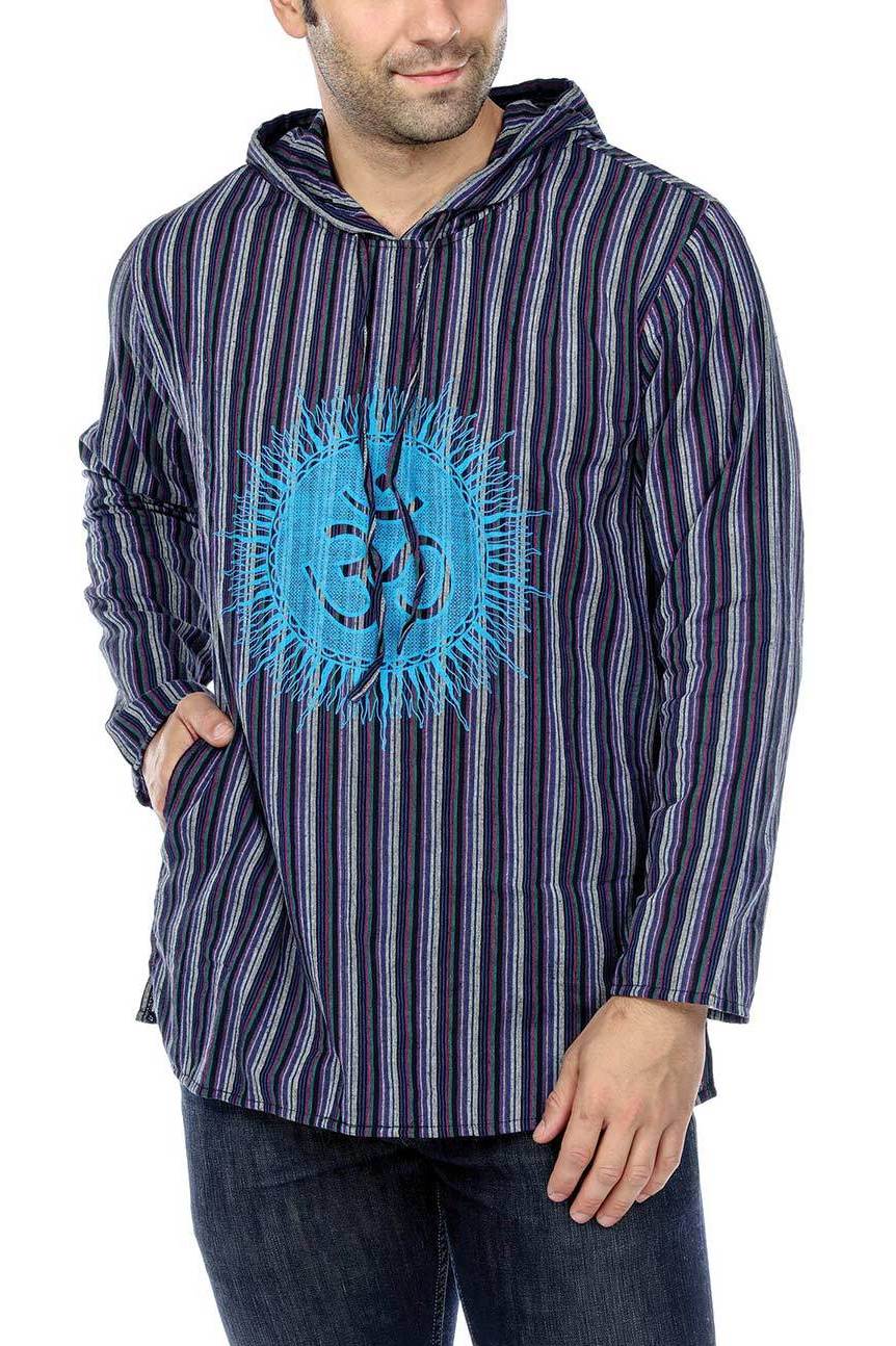 Striped Om Hooded Shirt