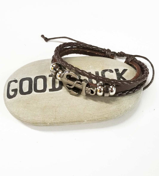 Yaknyeti  Accessories | Mala | Bracelet Multi Layer Leather Metal Beads Anchor Charm Adjustable