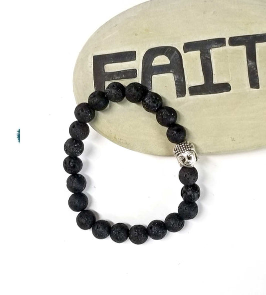 Om Bracelet | Yaknyeti  Accessories | Beaded Black Bracelet Grounding Lava Stone Buddha Charm