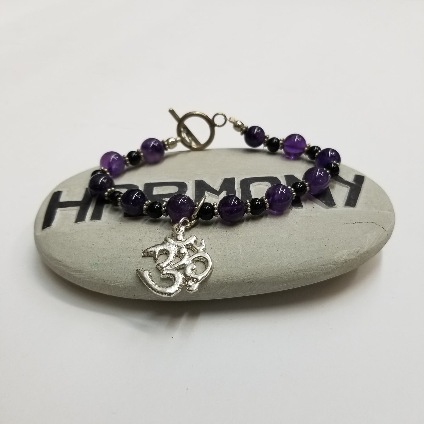 Om Bracelet | Yaknyeti  Accessories | Amethyst Stone & Om Bracelet 