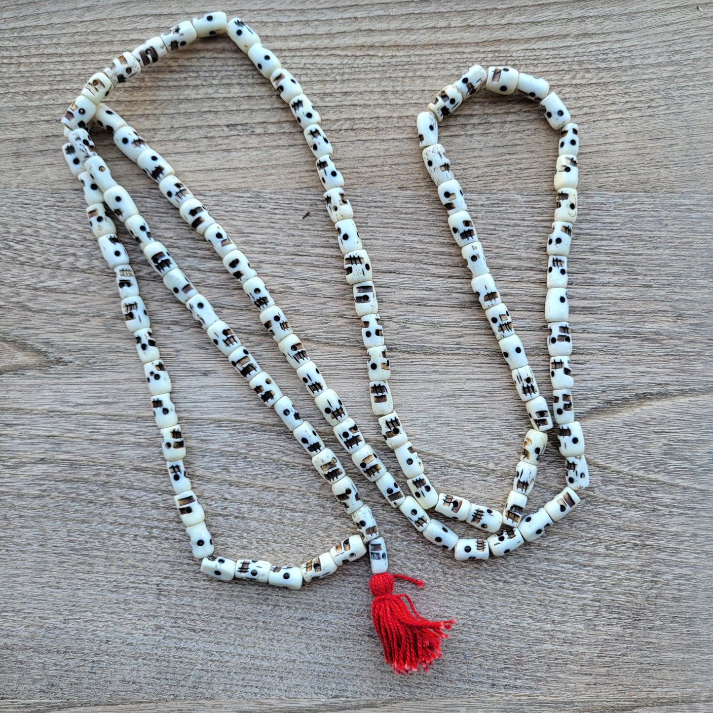 Handmade Bone Skull Mala Prayer Bead Necklace