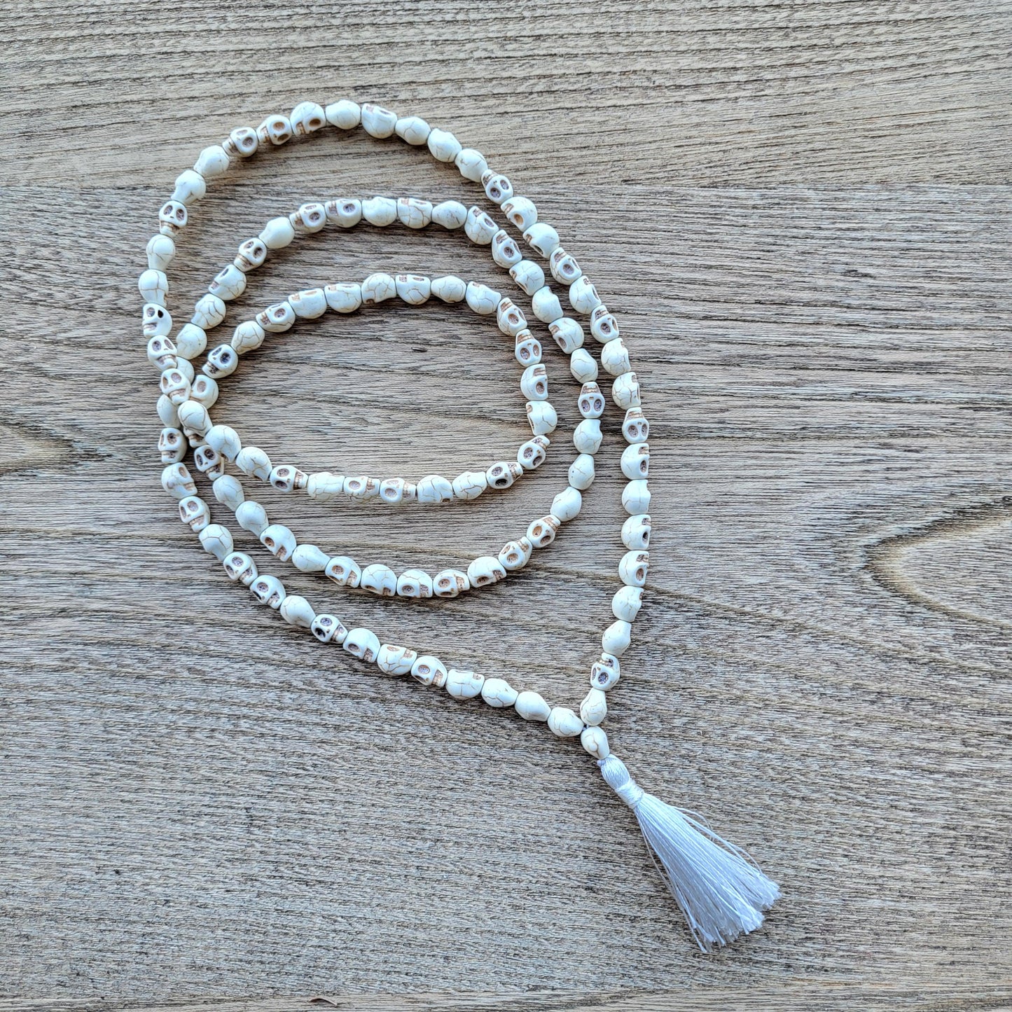 Prayer Skull Mala Bead Necklace Tassel