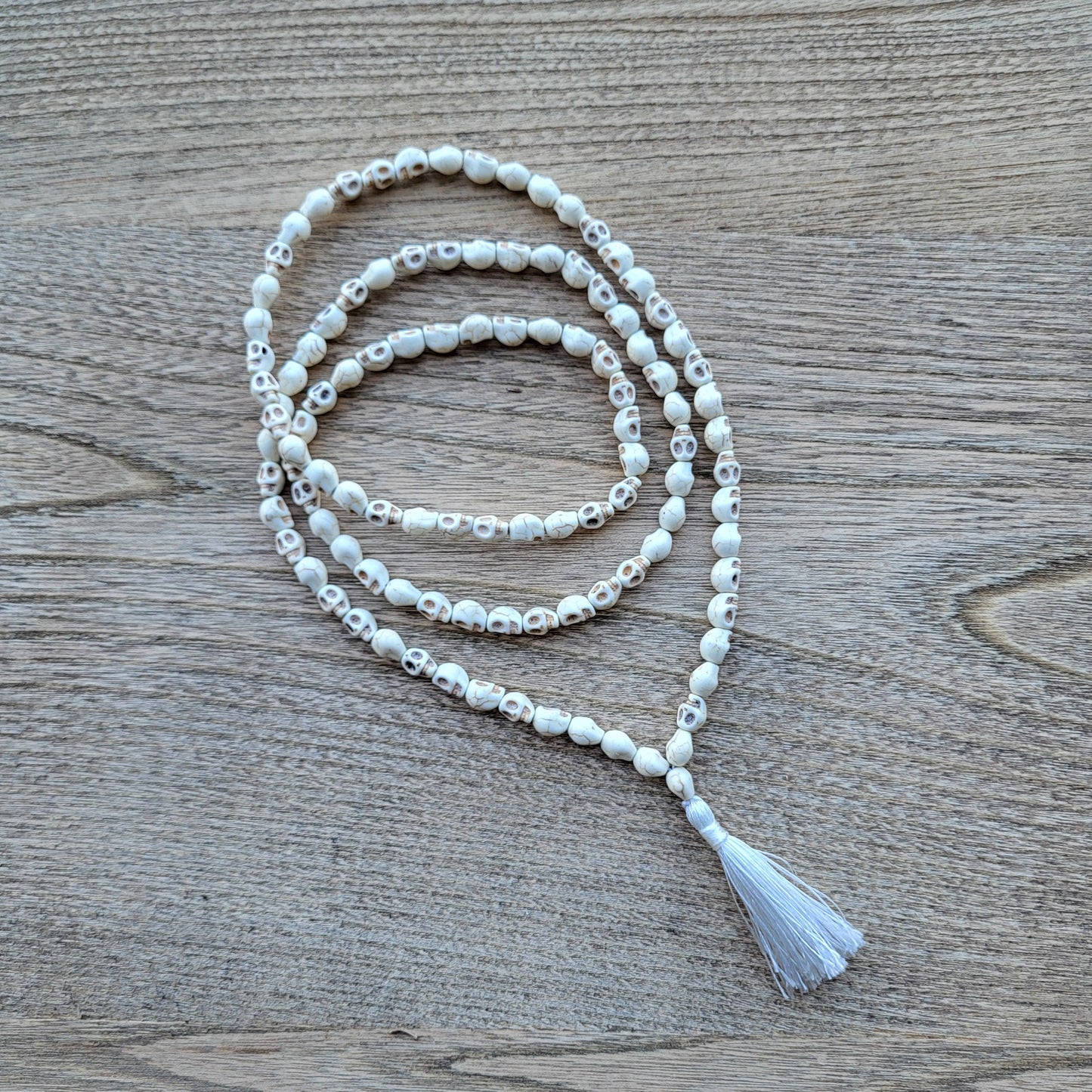 Prayer Skull Mala Bead Necklace Tassel
