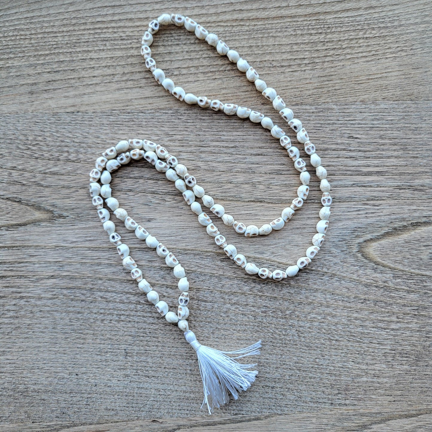 Prayer Skull Mala Bead Necklace Tassel