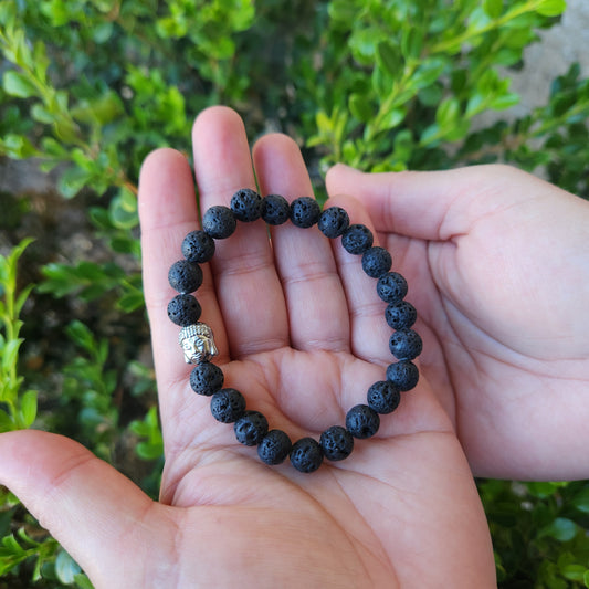 Beaded Bracelet Lava Stone Buddha Charm