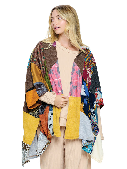 Wrap Hooded Multicolor Patchwork