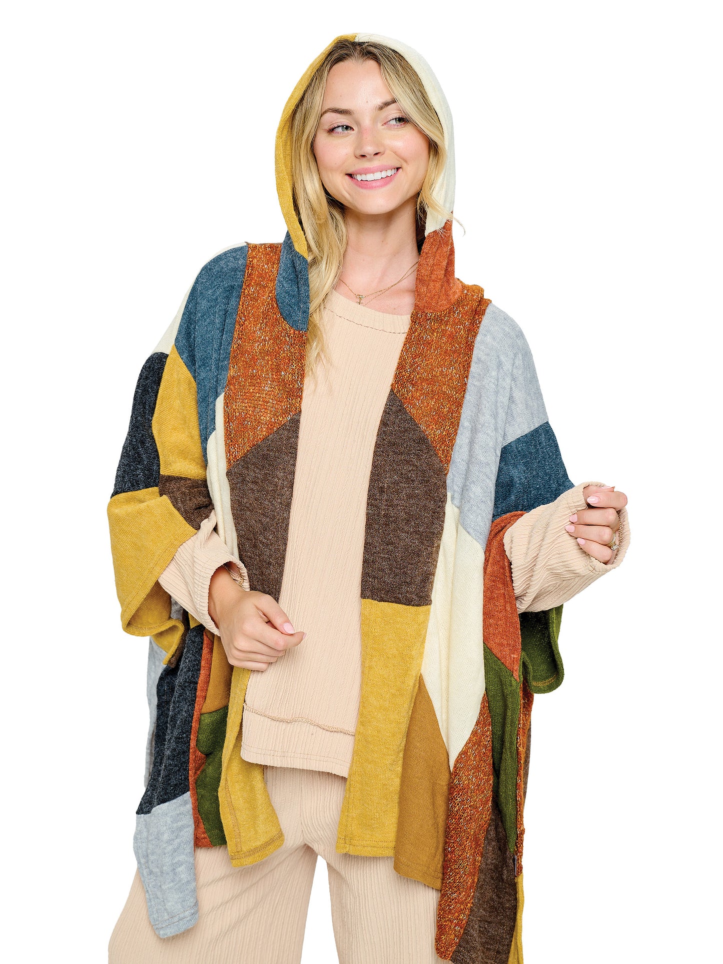 Wrap Hooded Multicolor Patchwork